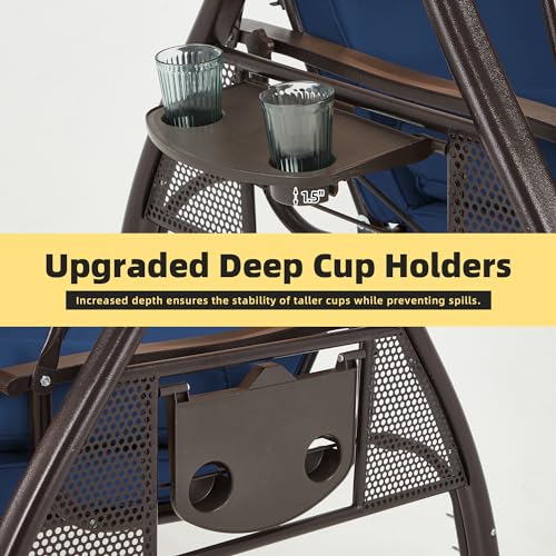 3 Person Outdoor Porch Swing with Cup Holder, Canopy, Cushions A2044