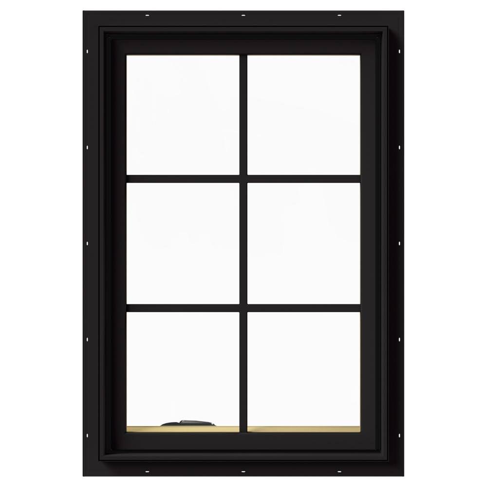 24 in. x 36 in. Black Painted Clad Wood Left-Handed Casement Window with Colonial Grids T719966