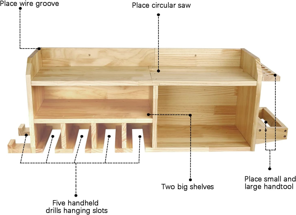 Power Tool Organizer Wall Mount, Drill Holder Storage with 5 Tool Slots S740