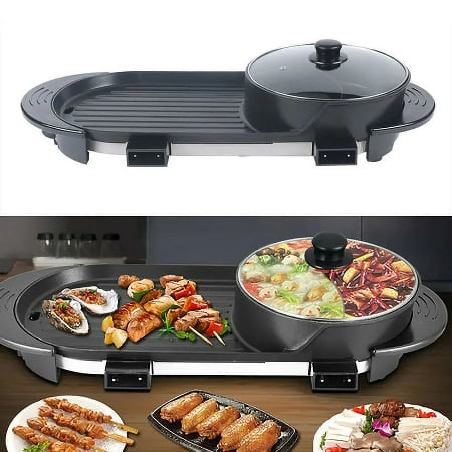 2 In 1 Portable Electric Non-stick Hot Pot Barbecue Grill Q4761