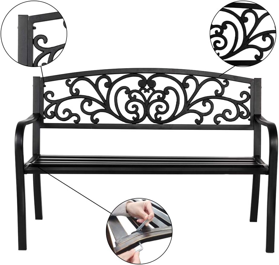 50 Patio Garden Bench Outdoor Metal Cast Iron Steel Frame Chair X349