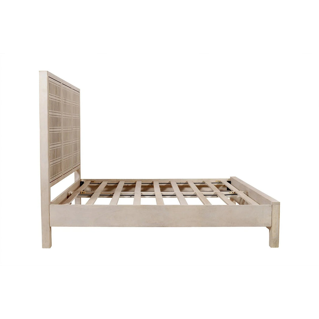 King Sized Solid Wood Bed Brushed Ivory J9068