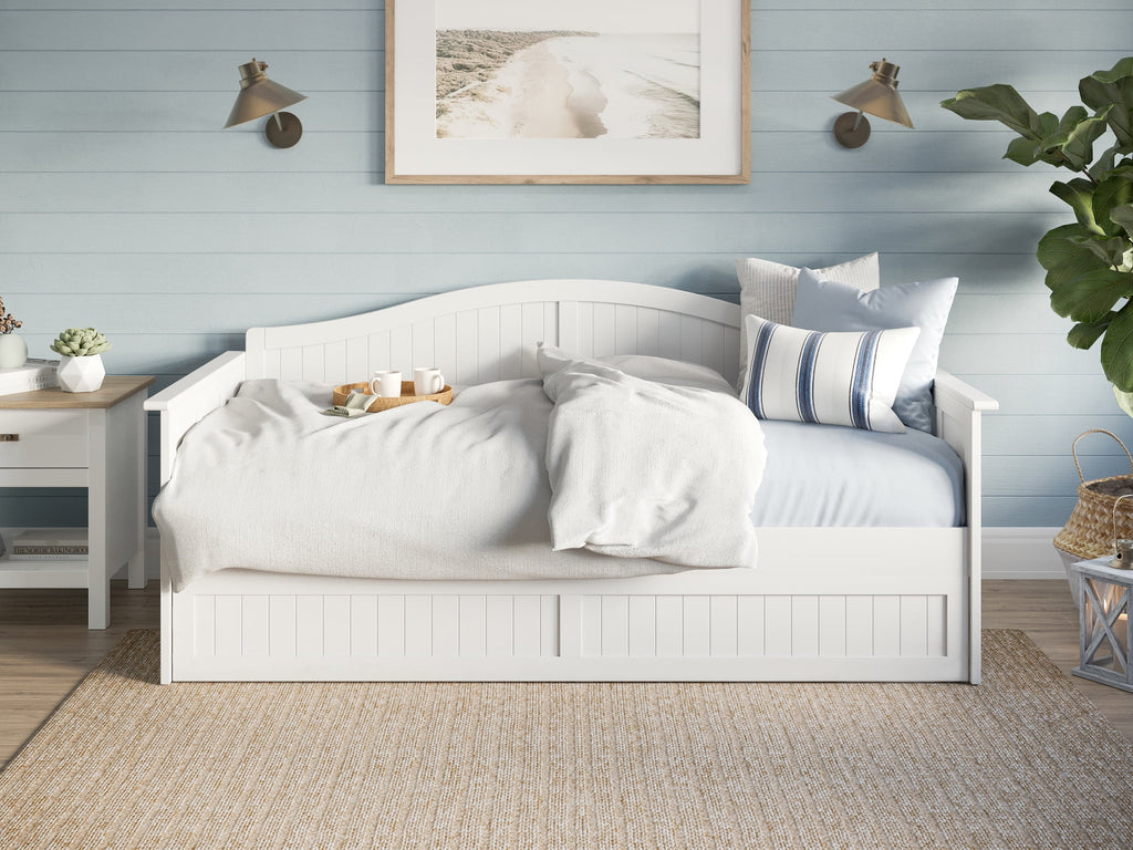 White Twin Size Wood Daybed with Trundle T749342