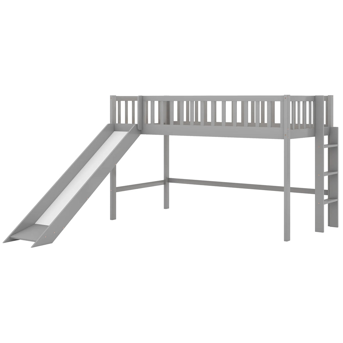 Wood Twin Loft Bed with Ladder and Slide, Gray Z972