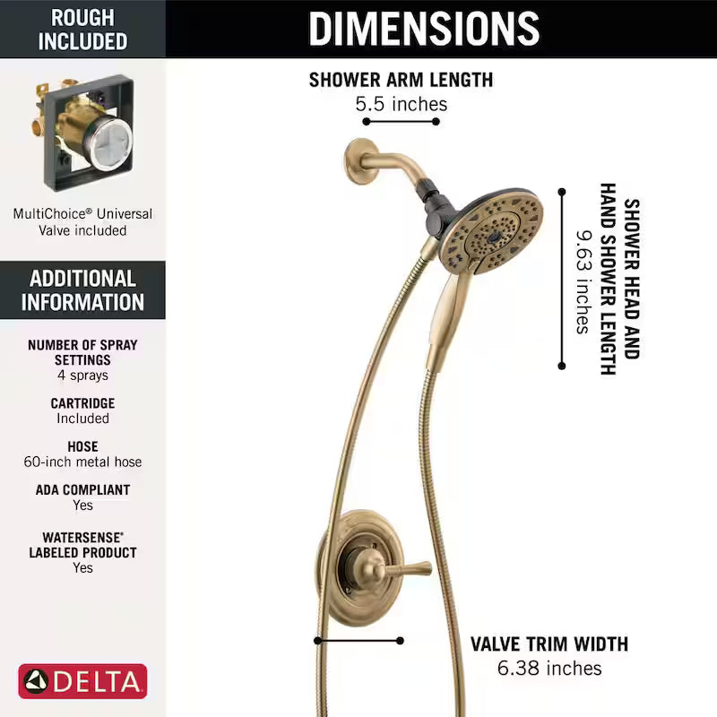 Single-Handle 4-Spray Shower Faucet in Champagne Bronze R708802