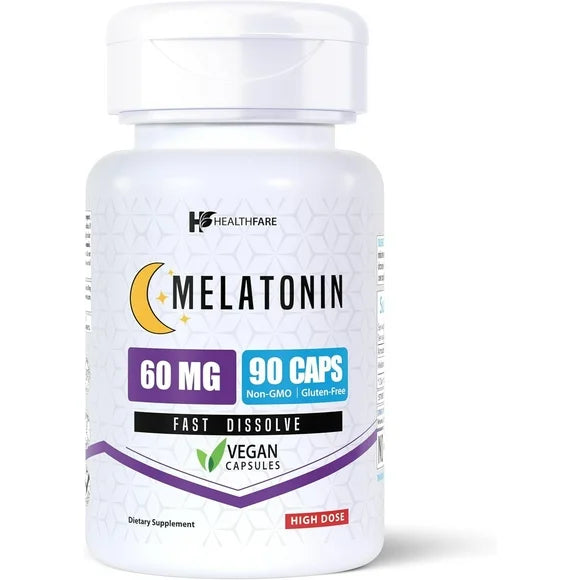Melatonin 60mg 90 Veg Capsules Gluten-Free Non-GMO Unflavored E787