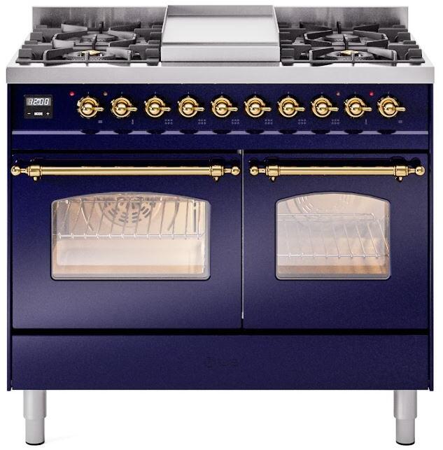 Blue Dual Fuel Propane Gas Range with Brass Trim O411