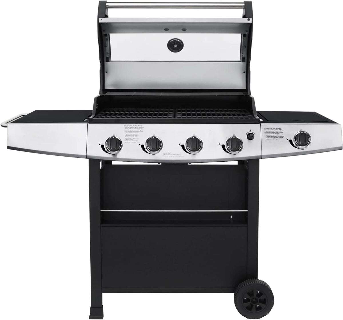 4-Burner Propane Gas Grill with Side Burner, Stainless Steel 60,000 BTU, Black F328386