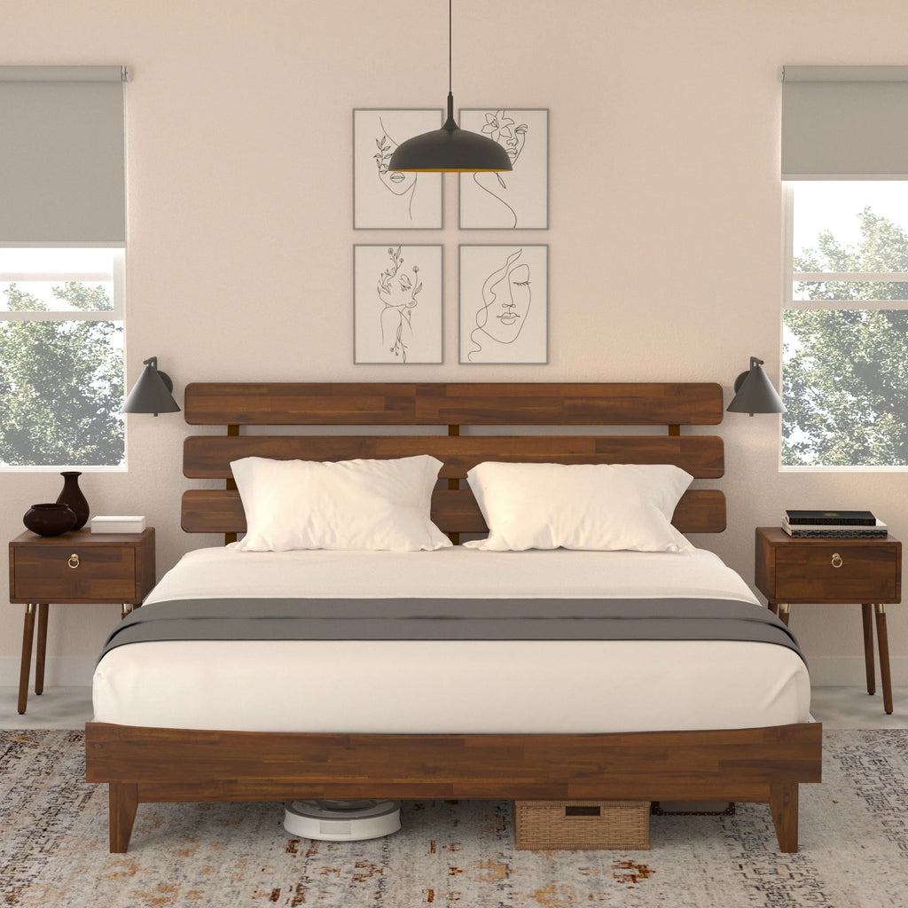 Queen Adjustable Headboard Solid Wood Bed Frame K4573