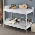 White Metal Twin Over Twin Bunk Bed with Safety Guard Rails & Ladder Q5212