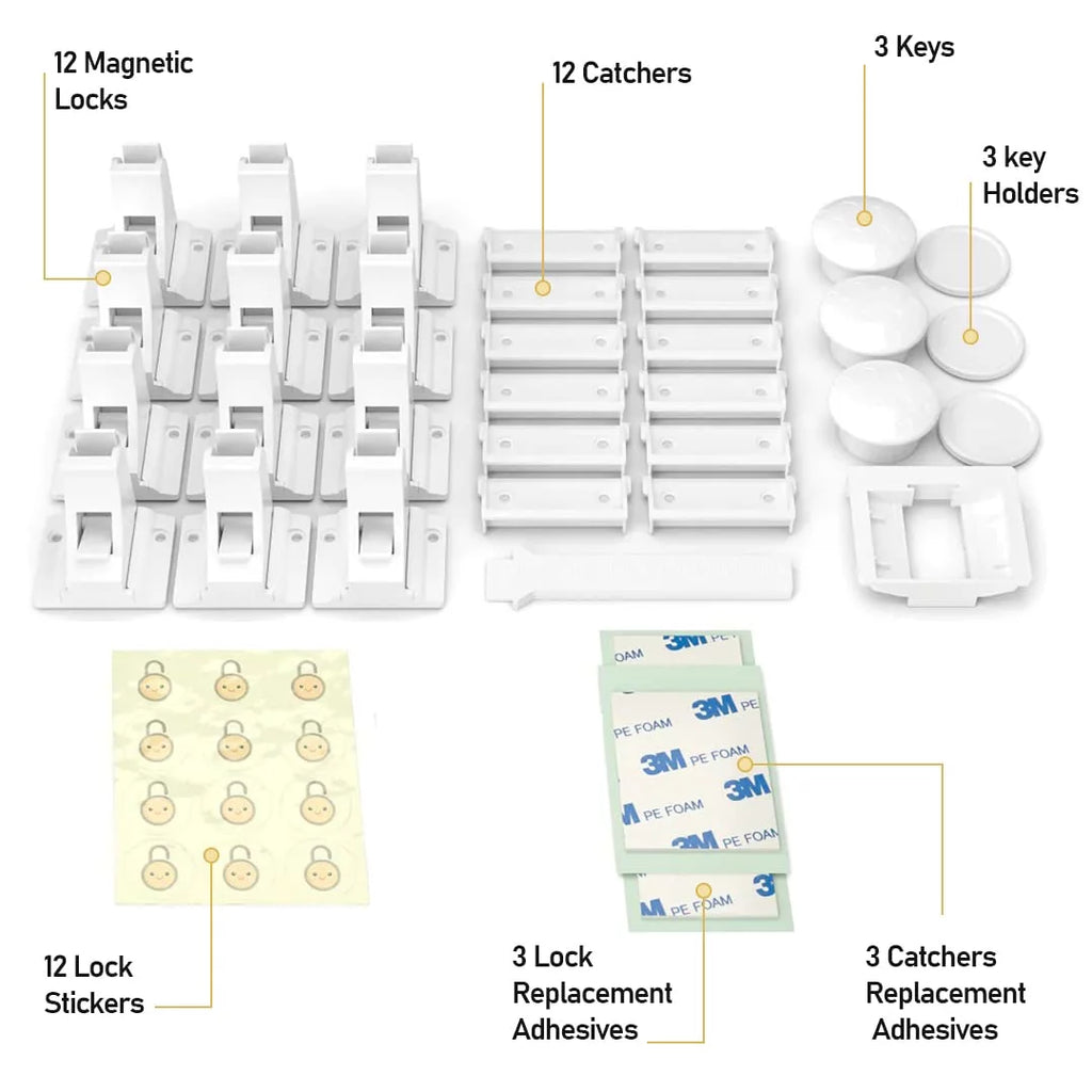 24 Outlet Covers with 12 Magnetic Cabinet Locks and 6 Safety Strap Locks J84083