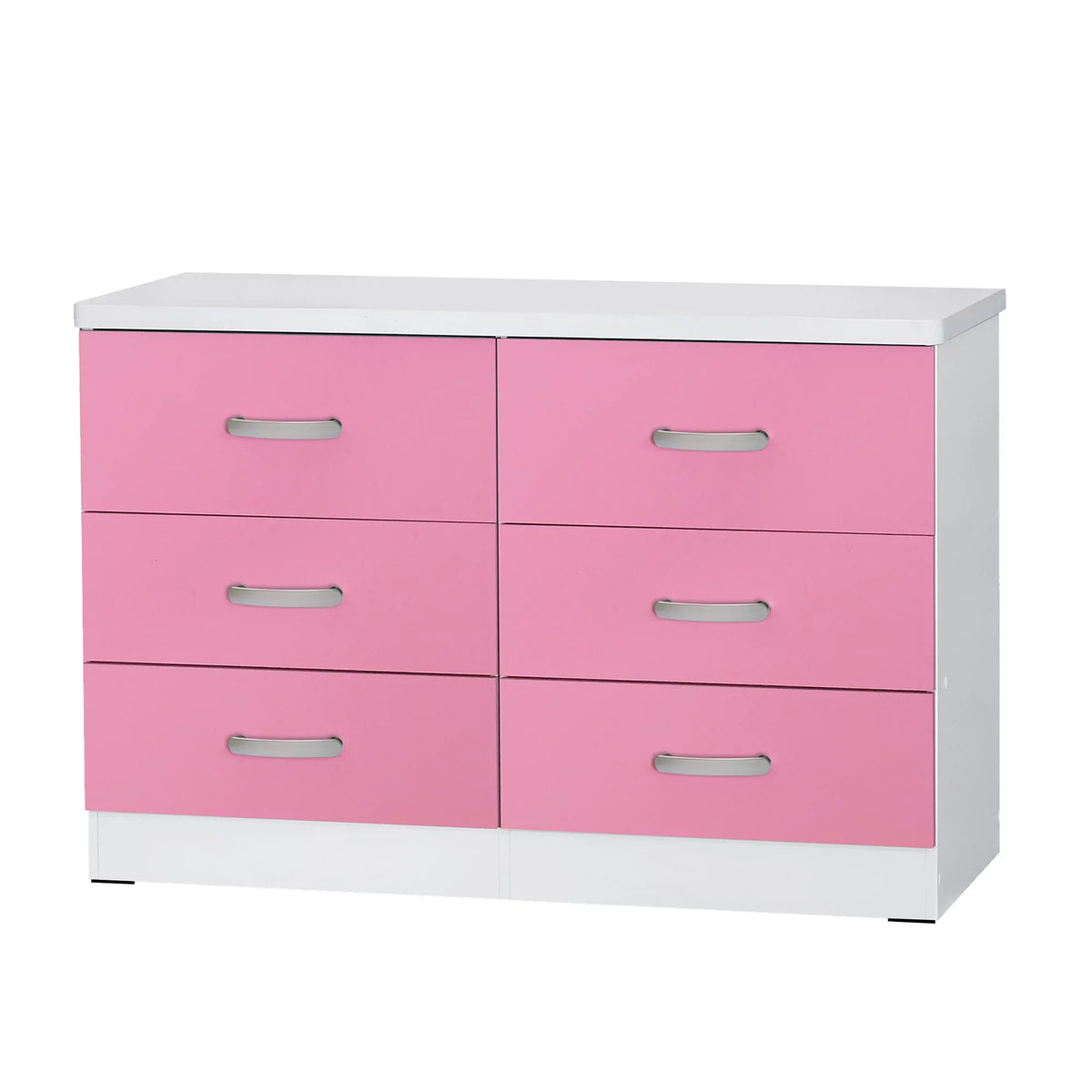 White & Pink 6 Drawer Wooden Double Dresser U1006