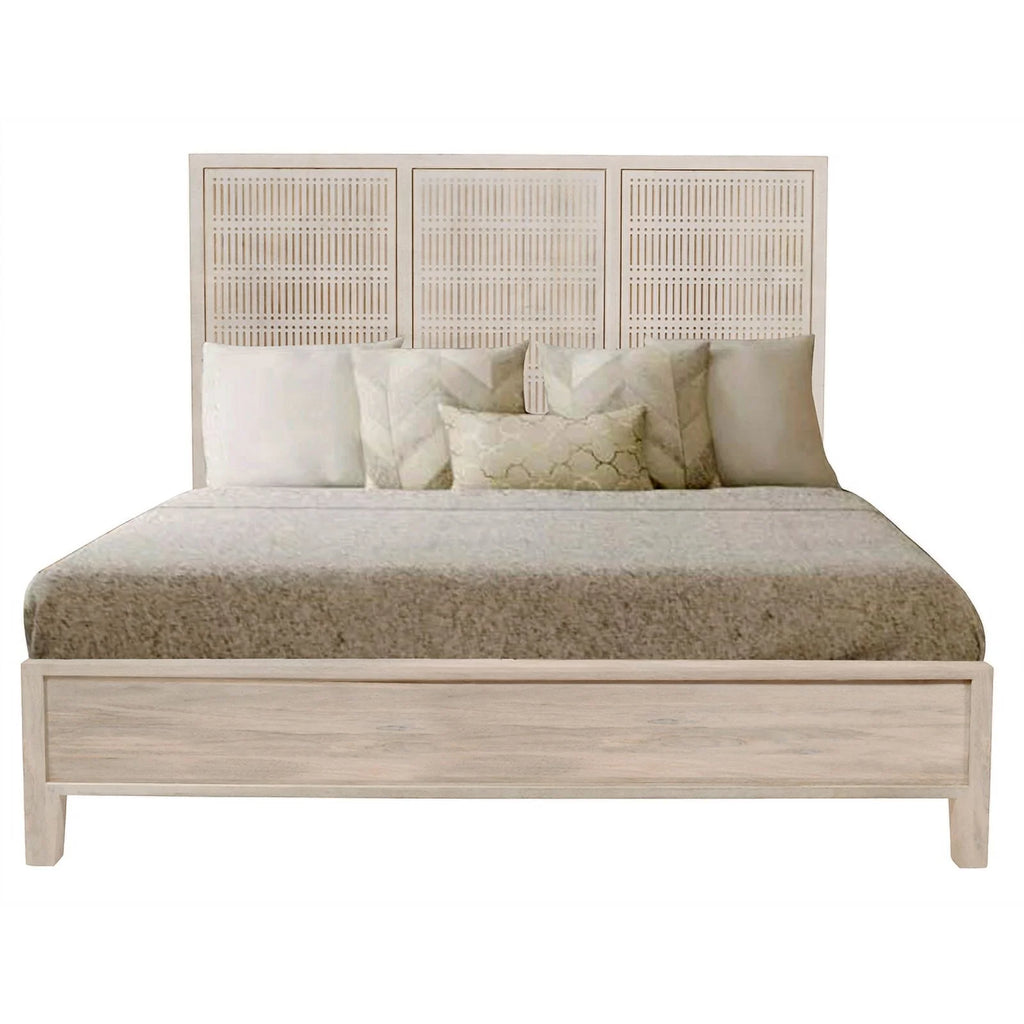 King Sized Solid Wood Bed Brushed Ivory J9068