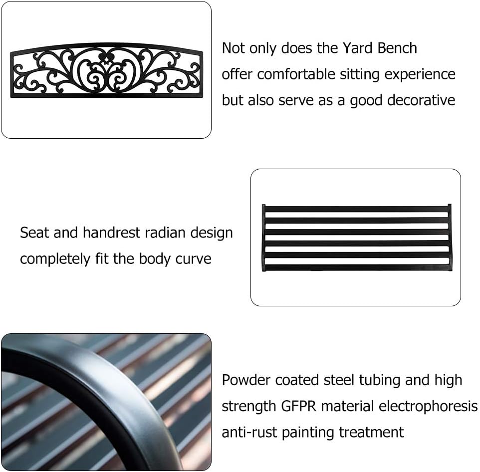 50 Patio Garden Bench Outdoor Metal Cast Iron Steel Frame Chair X349