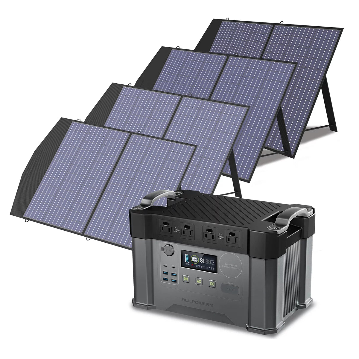 2000 Watt 1500Wh Portable Solar Generator Kit with 4 Pack 100W Foldable Solar Panel L8919